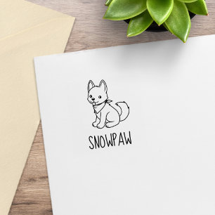 Weißer Husky-Welpe-Hund mit individuellem Namen Gummistempel