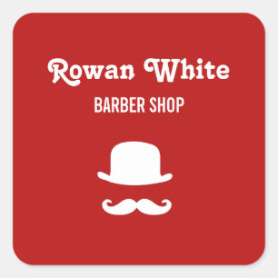 Weißer Hut und Schnurrbart Silhouette rot Quadratischer Aufkleber