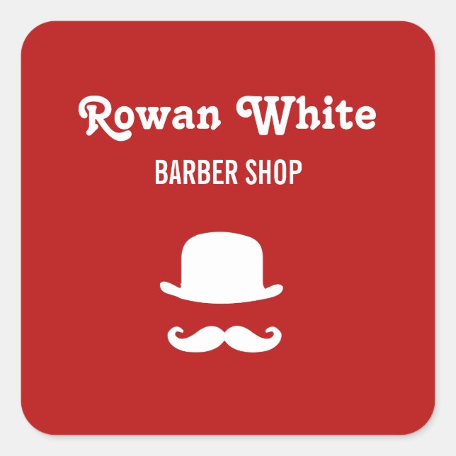 Weißer Hut und Schnurrbart Silhouette rot Quadratischer Aufkleber (Vorderseite)