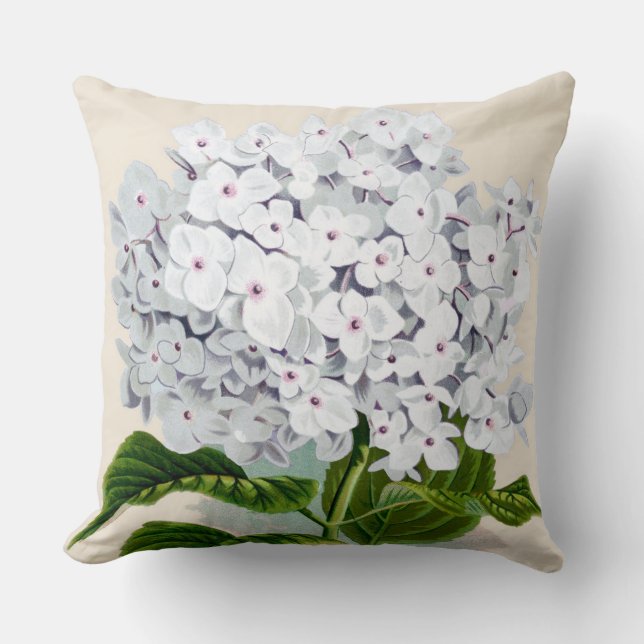 Weißer Hydrangea-botanischer Druck Kissen (Vorderseite)