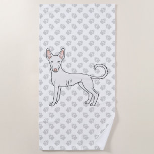 Weißer Ibizan Hound Glatthaar Cartoon-Hund & Pfote Strandtuch