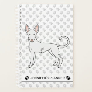 Weißer Ibizan Hound Glatthaar Cartoon-Hund & Text Planer