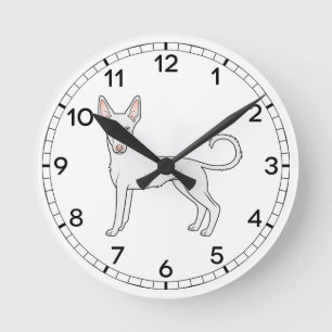 Weißer Ibizan Hound Glatthaar Süßer Cartoon-Hund Runde Wanduhr