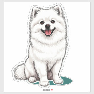 Weißer Japanischer Spitz Süßer Fluffiger Hund Kawa Aufkleber