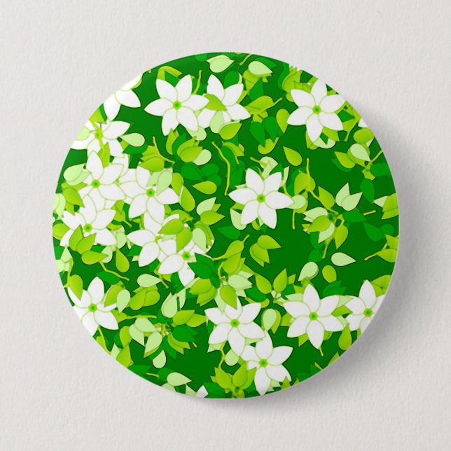 Weißer Jasmin unter grünen Blätter Button (Vorderseite)