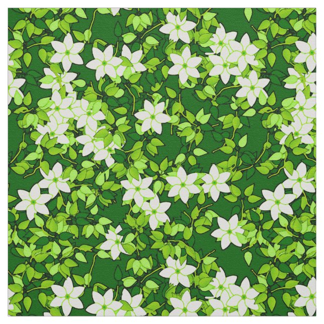Weißer Jasmin unter grünen Blätter Stoff (Muster)