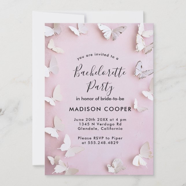 Weißer Junggeselinnen-Abschied Einladung (Vorderseite)