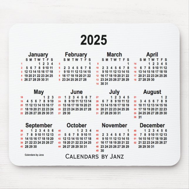 Weißer Kalender 2025 - 52 Wochen von Janz Mousepad (Vorne)