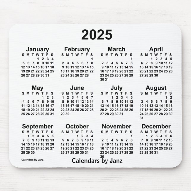 Weißer Kalender 2025 von Janz Mouse Pad Mousepad (Vorne)