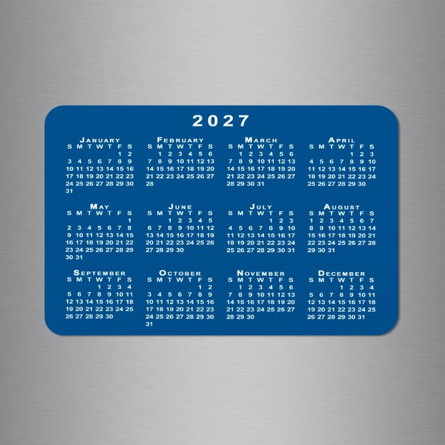 Weißer Kalender 2027 Blaue Hintergrundvorlage Magnet (White 2027 Calendar Blue Background Template Magnet in situ)