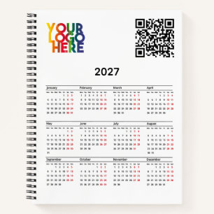 Weißer Kalender 2027 Business-Logo QR-Code Notizbuch