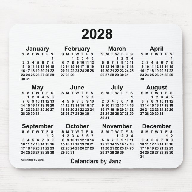 Weißer Kalender 2028 von Janz Mouse Pad Mousepad (Vorne)