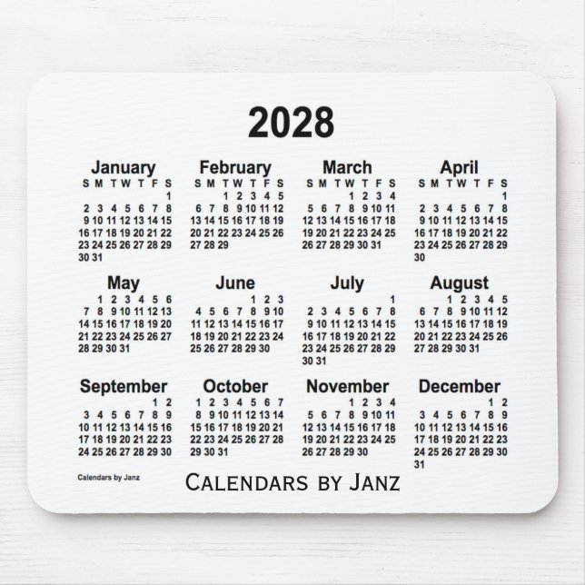 Weißer Kalender 2028 von Janz Mouse Pad Mousepad (Vorne)