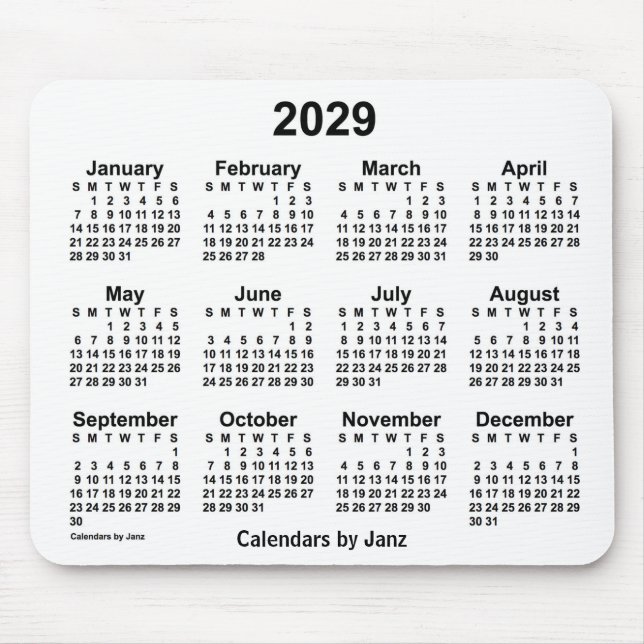 Weißer Kalender 2029 von Janz Mouse Pad Mousepad (Vorne)