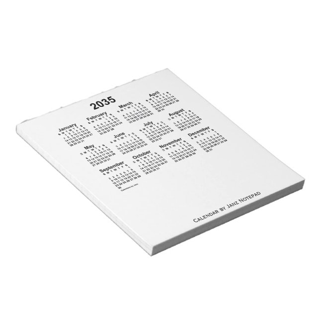 Weißer Kalender 2035 von Janz Notepad Notizblock (angewinkelt)