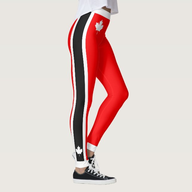 Weißer kanadischer Ahorn mit Schwarz-weißen Seiten Leggings (Rechts)