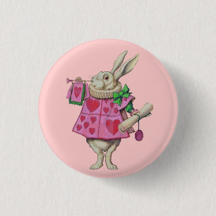 Weißer Kaninchen-(im Rosa) Knopf Button