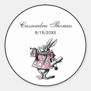 Weißer Kaninchen-Trompeter Alice Adv Wonderland Pi Runder Aufkleber