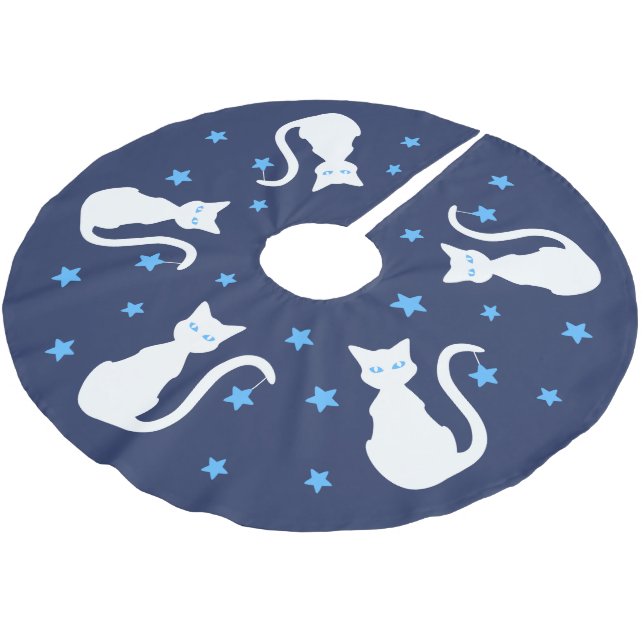 Weißer Katzen-Baum-Rock Polyester Weihnachtsbaumdecke (Schrägansicht)