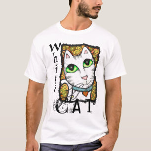 Weißer Katzen-zeitgenössische Kunst-T - Shirt
