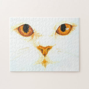 Weißer Katzenamber Augen Aquarellfarben Kunst, Dic Puzzle