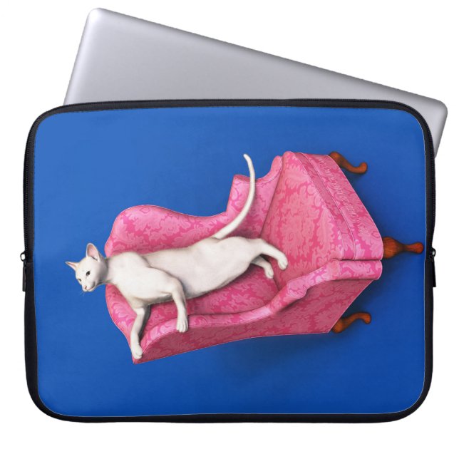 Weißer Katzenklappelärmel Laptopschutzhülle (Vorderseite)