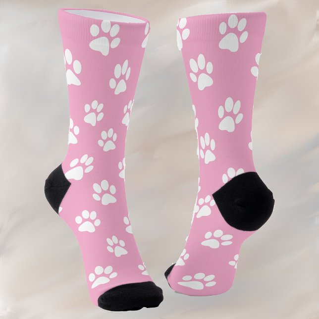 Weißer Katzenpfoten druckt rosa Crew-Socken Socken (Von Creator hochgeladen)