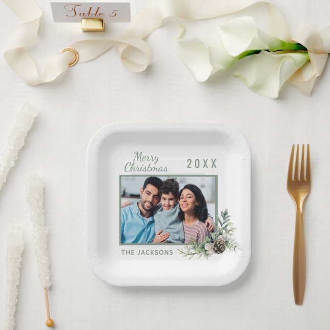 Weißer Kiefer-Foto Pappteller (Hochzeit)