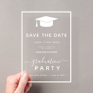 Weißer klassischer Abschluss-Save-the-Date Acryleinladungen