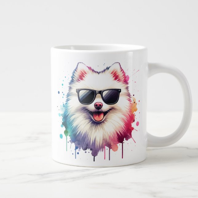 Weißer kleiner Spitz Hund mit Sonnenbrille Jumbo-Tasse (Rechts)
