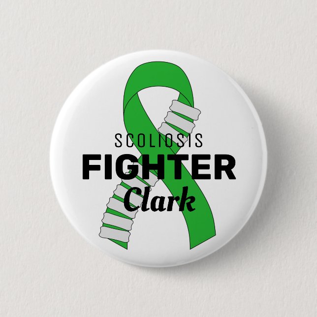 Weißer Knopf für den Kampf gegen die Scoliose Button (Vorderseite)