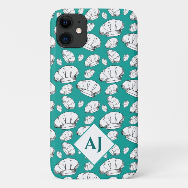 Weißer Koch Hals und Monogramm auf Aquamarinem Bla Case-Mate iPhone Hülle (Rückseite)