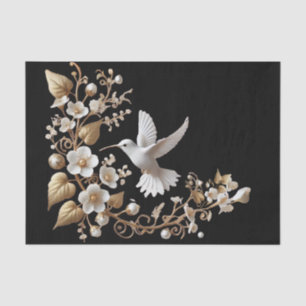 Weißer Kolibri auf schwarzer Decoupage Seidenpapier