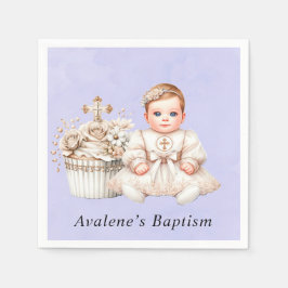 Weißer Kreuzkuchen mit Taufe der Mädchen Serviette