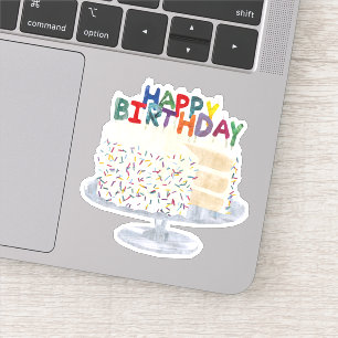 Weißer Kuchen mit Konfetti-Sprinklen und Kerzen Aufkleber