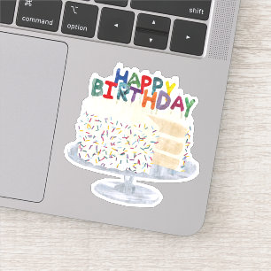 Weißer Kuchen mit Süßigkeiten und Kerzen Aufkleber