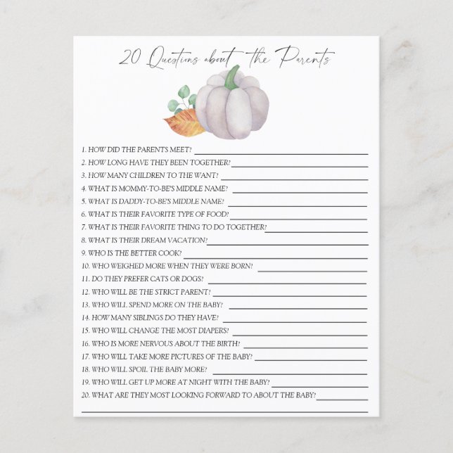 Weißer Kürbis - 20 Fragen zu den Eltern (Vorderseite)