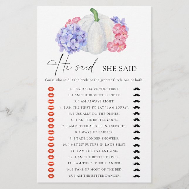 Weißer Kürbis Er sagte, sie habe Brautparty (Vorderseite)