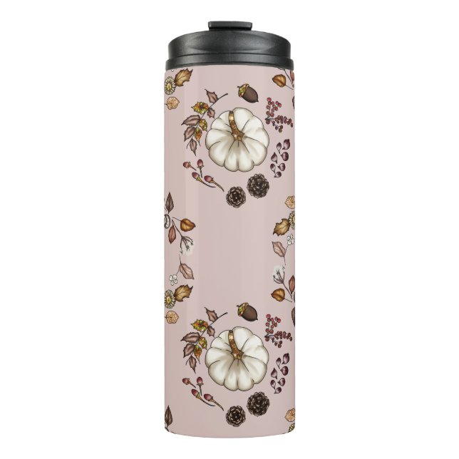 Weißer Kürbis mit Herbstleven Thermosbecher (Vorderseite)