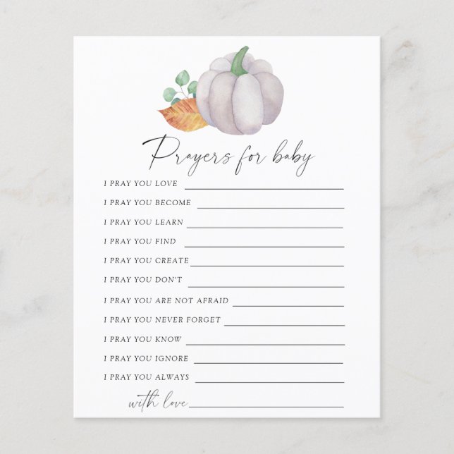 Weißer Kürbis - Party | Gebete für Babyspiel (Vorderseite)