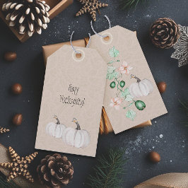 Weißer Kürbis und Blume Wasserfarben Kunst und Kul Geschenkanhänger