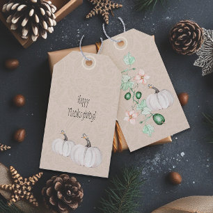 Weißer Kürbis und Blume Wasserfarben Kunst und Kul Geschenkanhänger