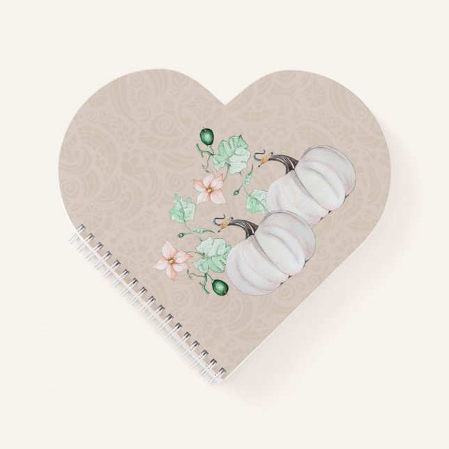 Weißer Kürbis und Blume Wasserfarben Kunst und Kul Notizbuch (Vorderseite)