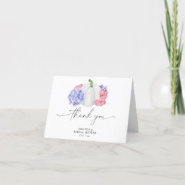 Weißer Kürbis und Hydrangea-Blume Brautparty Dankeskarte