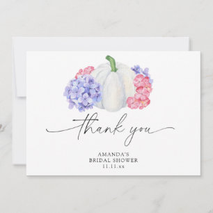 Weißer Kürbis und Hydrangea-Blume Brautparty Dankeskarte