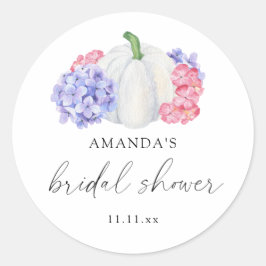 Weißer Kürbis und Hydrangea-Blume Brautparty Runder Aufkleber