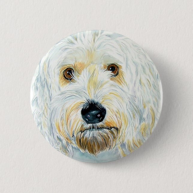 Weißer Labradoodle Maggie Knopf Button (Vorderseite)