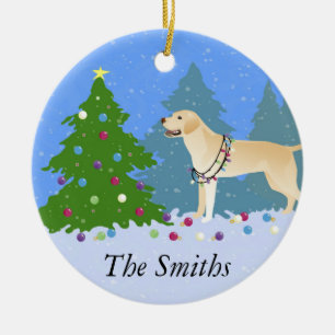 Weißer Labrador im Wald Dekorieren Weihnachtsbaum Keramikornament