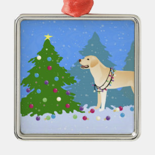 Weißer Labrador im Wald Dekorieren Weihnachtsbaum Ornament Aus Metall