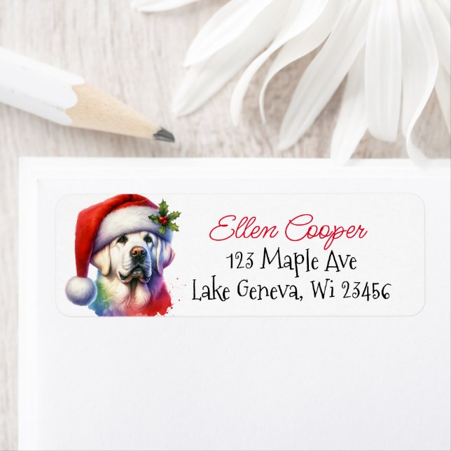 Weißer Labrador in der Weihnachtsmannmütze Weihnac (Insitu)